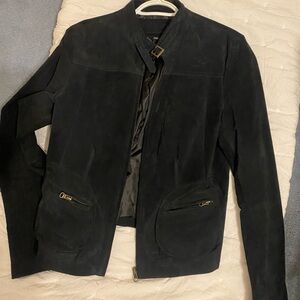 Black suede fitted blazer type dress jacket. Size medium.